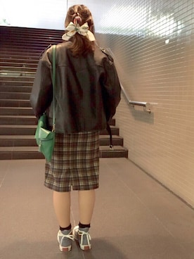 「STYLENANDA（スタイルナンダ）のアイテム（ライダースジャケット）」を使った、aimiさん（レディース・162cm）の冬コーディネート