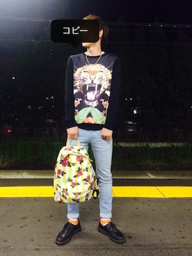 「TOPMAN（トップマン）のアイテム（スウェット）」を使った、Ry0.8さん（メンズ・175cm）の春コーディネート