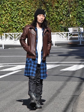 「ニットキャップ」｜「アイテム（ライダースジャケット）」を使った、73.Yuma_Hatanoさん（メンズ・168cm）の春コーディネート