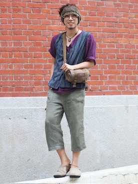 「GOHEMP（ゴーヘンプ）のアイテム（シューズ）」を使った、謝欣翰さん（メンズ・178cm）の春コーディネート