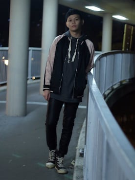 「5cm（ファイブシーエム）のアイテム（パンツ）」を使った、pokiさん（メンズ・50cm）の秋コーディネート