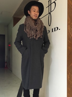 「NO ID.（ノーアイディ）のアイテム（チェスターコート）」を使った、kohei yonedaさん（メンズ・165cm）の秋コーディネート