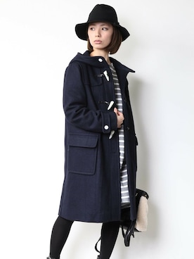 「PLAIN CLOTHING（プレーンクロージング）のアイテム（ダッフルコート）」を使った、chikaさん（レディース・158cm）の冬コーディネート