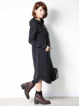 「レザーブーツ」｜「アイテム（ワンピース/ドレス）」を使った、chikaさん（レディース・158cm）の冬コーディネート