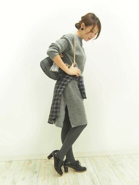 「PLAIN CLOTHING（プレーンクロージング）のアイテム（ワンピース/ドレス）」を使った、chikaさん（レディース・153cm）の秋コーディネート