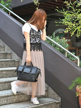 「PLAIN CLOTHING（プレーンクロージング）のアイテム（スカート）」を使った、chikaさん（レディース・153cm）の夏コーディネート