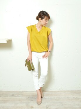 「PLAIN CLOTHING（プレーンクロージング）のアイテム（パンプス）」を使った、chikaさん（レディース・153cm）の夏コーディネート