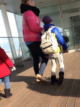 「カウチンセーター」｜「アイテム（モカシン/デッキシューズ）」を使った、M.さん（レディース・158cm）の冬コーディネート