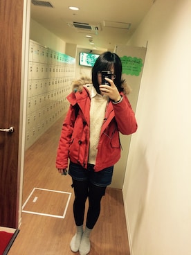 「AIGLE（エーグル）のアイテム（その他アウター）」を使った、たばたさん（レディース・162cm）の冬コーディネート