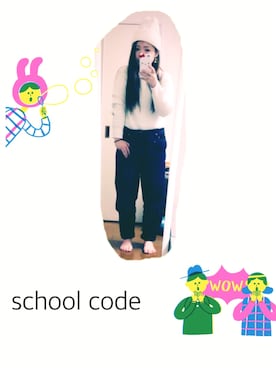「school」｜「アイテム（帽子）」を使った、JULIAさん（レディース・157cm）の冬コーディネート
