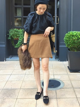 「PURPLE（パープル）のアイテム」を使った、伊地知朋子さん（レディース・153cm）の秋コーディネート