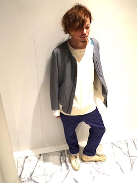 「ラフスタイル」｜「アイテム（ノーカラージャケット）」を使った、Kenji Ishitakaさん（メンズ・173cm）の冬コーディネート