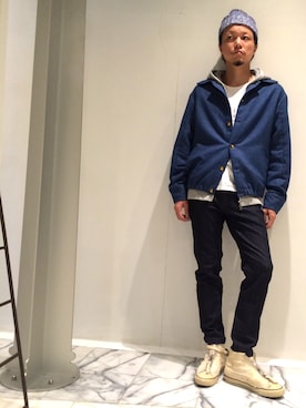 「ブルー x ホワイト」｜「アイテム（ブルゾン）」を使った、Kenji Ishitakaさん（メンズ・173cm）の冬コーディネート