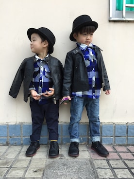 「アイテム（ライダースジャケット）」を使った、Mrs_Troubleさん（キッズ・90cm）の春コーディネート