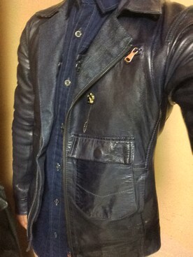 「G-STAR RAW（ジースターロゥ）のアイテム（ライダースジャケット）」を使った、yoさん（メンズ・157cm）の秋コーディネート