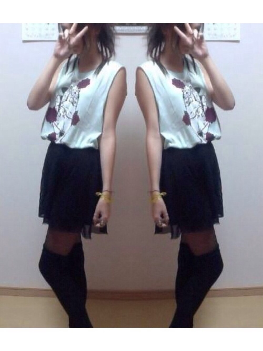 「H&M、skirt、flower、simple、grunge」｜「アイテム（モッズコート、ブラック系）」を使った、MariaDiDiegoさん（レディース・170cm）の春コーディネートの1枚目の写真