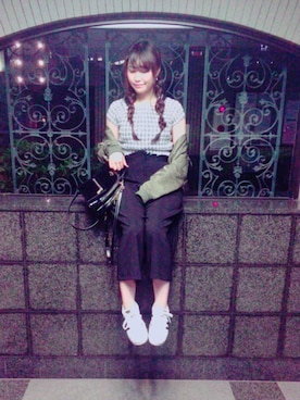 「ガウチョパンツ」｜「アイテム（MA-1）」を使った、 R i n ❤︎さん（レディース・162cm）の春コーディネート