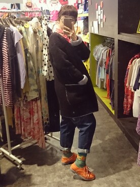 「#nude（ヌード）のアイテム（ダウンジャケット/コート、ブラック系）」を使った、Annie さん（レディース・158cm）の冬コーディネート