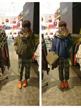 「noriのアイテム（ソックス/靴下、レッド系）」を使った、Annie さん（レディース・158cm）の冬コーディネート