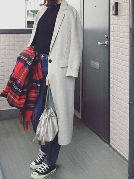 「ジョンストンズ」｜「アイテム（チェスターコート）」を使った、hito.wearさん（レディース・164cm）の秋コーディネート