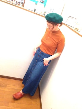 「リブタートルネック」｜「アイテム（ハンチング/ベレー帽）」を使った、chiiさん（レディース・157cm）の秋コーディネート
