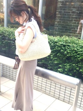 「Samantha Thavasa Deluxe（サマンサタバサ デラックス）のアイテム（かごバッグ、ベージュ系）」を使った、7a.sさん（レディース・166cm）の夏コーディネート
