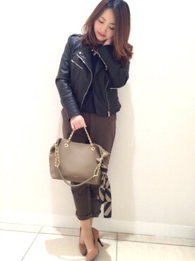 「Samantha Thavasa Deluxe（サマンサタバサ デラックス）のアイテム（バッグ、ベージュ系）」を使った、7a.sさん（レディース・166cm）の秋コーディネート