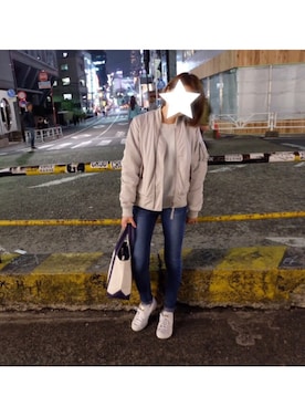 「トートバック」｜「アイテム（MA-1）」を使った、ゆいすけさん（レディース・155cm）の冬コーディネート
