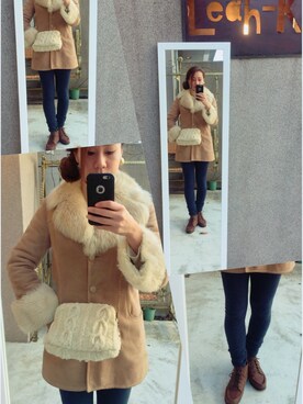 「Leah-K」｜「アイテム（その他アウター）」を使った、Leah-Kさん（レディース・166cm）の冬コーディネート