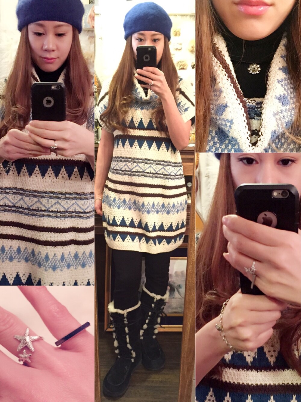 「Leah-K、vintage、アクセサリー、ニットワンピース、blue、silver、冬、leahknakameguro、leahkarisa、UGG」｜「Leah-K 中目黒のアイテム（チュニック、その他）」を使った、Leah-Kさん（レディース・166cm）の冬コーディネートの1枚目の写真