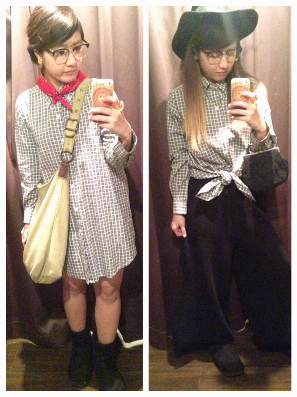 「Leah-K、leahknakameguro、古着、vintage、Ralph Lauren、シャツワンピ、チェック、カジュアル、モノトーン、リメイク」｜「Leah-K中目黒のアイテム（シャツワンピース、ブラック系）」を使った、Leah-Kさん（レディース・154cm）の冬コーディネートの1枚目の写真