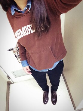 「Abercrombie&Fitch（アバークロンビーアンドフィッチ）のアイテム（スウェット）」を使った、0kakaさん（レディース・153cm）の秋コーディネート