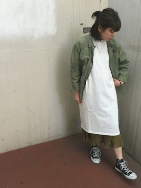 「アイテム（ミリタリージャケット）」を使った、toganoさん（レディース・150cm）の春コーディネート