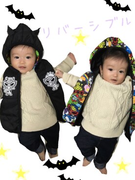 「ヒスミニ」｜「アイテム（ジャケット/アウター）」を使った、keishin&otokaさん（キッズ・60cm）の秋コーディネート