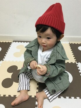 「9ヶ月」｜「アイテム（ミリタリージャケット）」を使った、keishin&otokaさん（キッズ・70cm）の春コーディネート