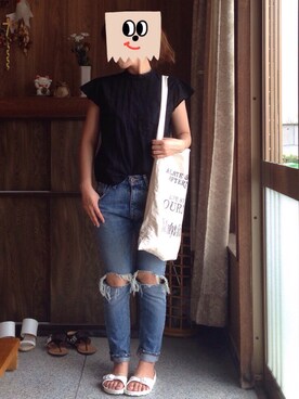 「TODAYFUL（トゥデイフル）のVintageトートバッグ（トートバッグ）」を使った、まさぷーさん（レディース・156cm）の夏コーディネート