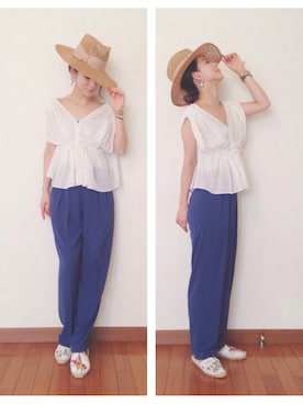 「B'2nd（ビーセカンド）のアイテム（帽子）」を使った、emaemiさん（レディース・163cm）の春コーディネート