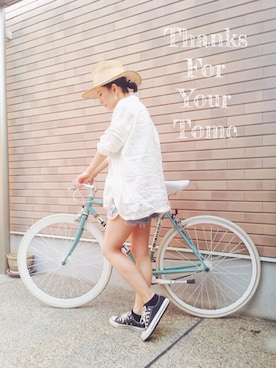 「B'2nd（ビーセカンド）のアイテム（帽子）」を使った、emaemiさん（レディース・163cm）の夏コーディネート
