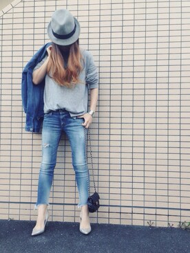 「Ungrid（アングリッド）のフレイドヘムストスリ（デニムパンツ）」を使った、misaさん（レディース・165cm）の秋コーディネート