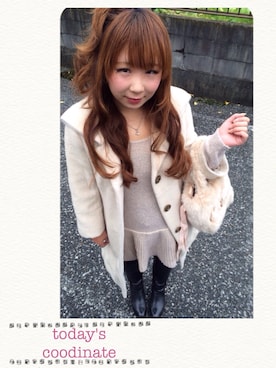 「ハーフアップ」｜「アイテム（ダウンジャケット/コート）」を使った、marin.さん（レディース・156cm）の冬コーディネート