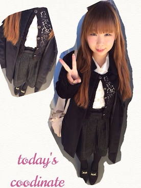 「ハーフアップ」｜「アイテム（ノーカラージャケット）」を使った、marin.さん（レディース・156cm）の冬コーディネート