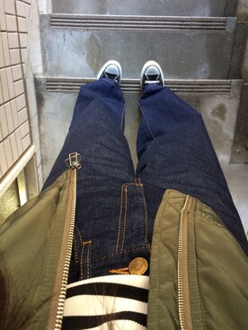 「MOUSSY（マウジー）のアイテム（デニムパンツ、ブルー系）」を使った、Sさん（レディース・167cm）の秋コーディネート