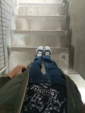 「CONVERSE（コンバース）のconverse/コンバース　ALL STAR HI（スニーカー、ブラック系）」を使った、Sさん（レディース・167cm）の秋コーディネート