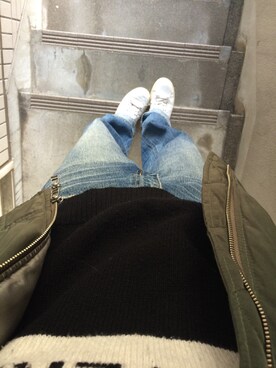 「MOUSSY（マウジー）のWIDE PT（デニムパンツ、ブルー系）」を使った、Sさん（レディース・167cm）の秋コーディネート