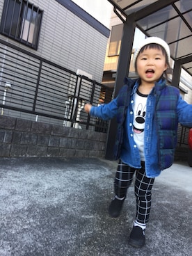 「no brand（ノーブランド）のアイテム（ダウンベスト）」を使った、A&Hさん（キッズ・90cm）の冬コーディネート