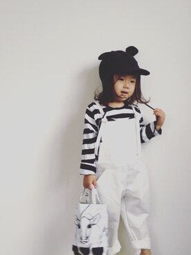 「Mini Rodini（ミニロディーニ）のアイテム（キャップ）」を使った、kanayuraさん（キッズ・90cm）の秋コーディネート