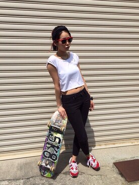 「黒パンツ（その他パンツ、ブラック系）」を使った、Natsuさん（レディース・170cm）の夏コーディネート