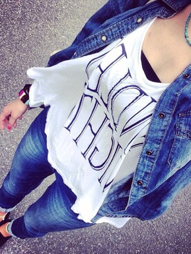 「デニムシャツ（シャツ/ブラウス、ブルー系）」を使った、Natsuさん（レディース・170cm）の夏コーディネート