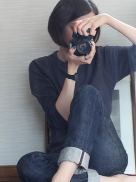 「UNIQLO（ユニクロ）のアイテム（Tシャツ/カットソー、ブルー系）」を使った、oam.hさん（レディース・167cm）の秋コーディネート