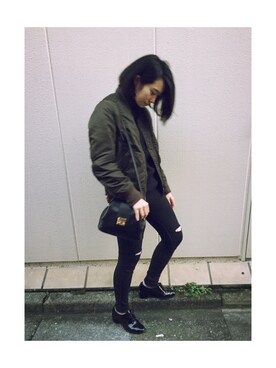 「UNIQLO（ユニクロ）のアイテム（ミリタリージャケット）」を使った、つるさん（レディース・160cm）の秋コーディネート